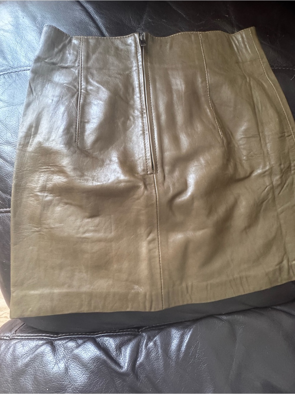 ZARA Genuine Leather Mini Skirt Khaki Olive Size XS